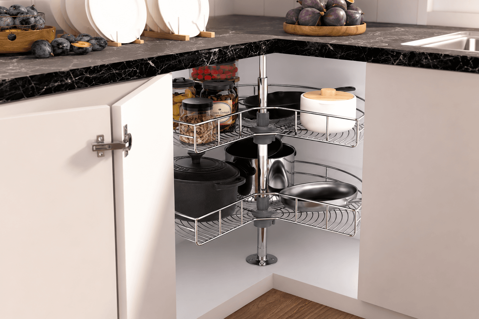 2-Tier Corner Cabinet Lazy Susan Organizer: