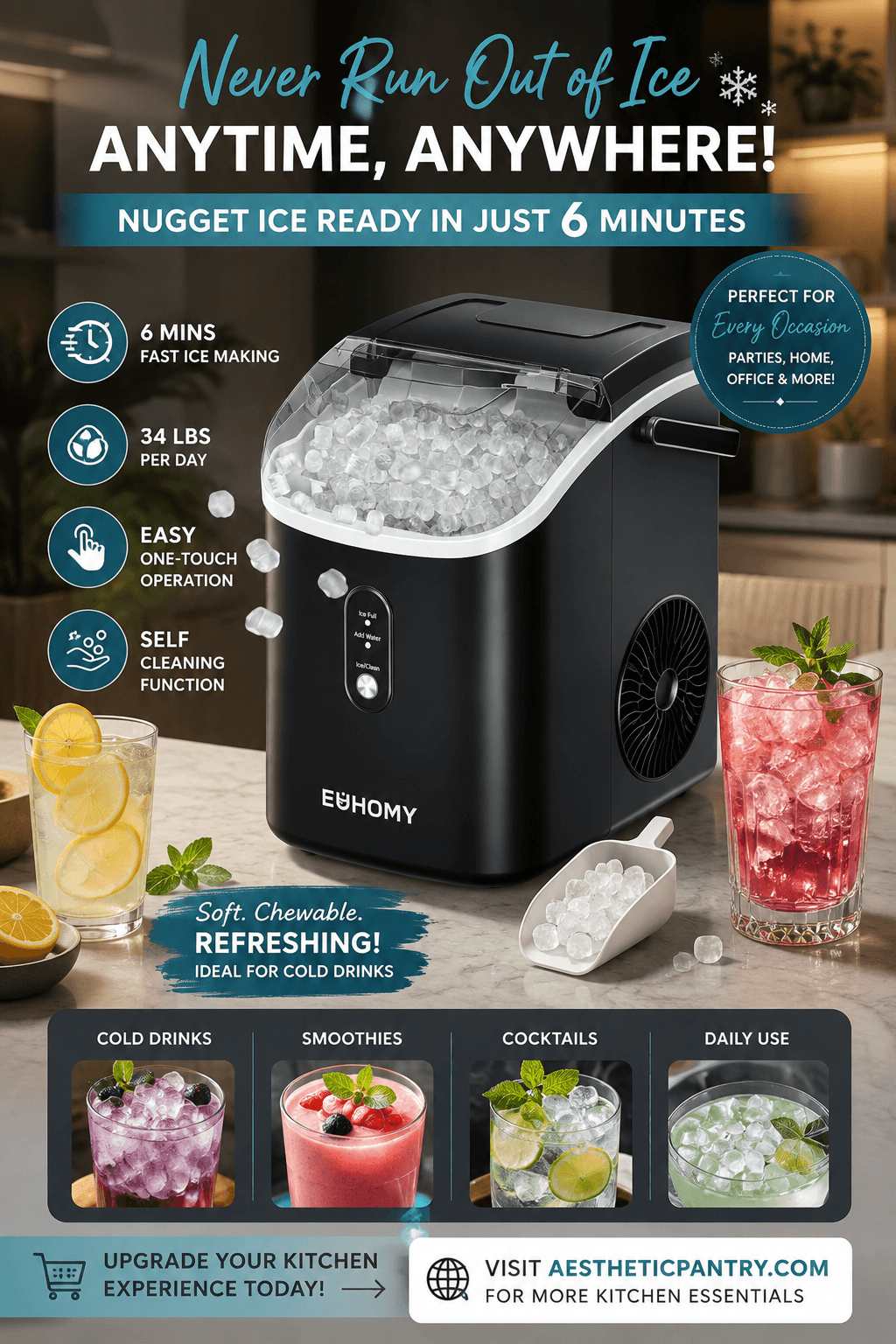 Countertop Nugget Ice Maker Review: Fast, Self-Cleaning & Perfect for Every Home