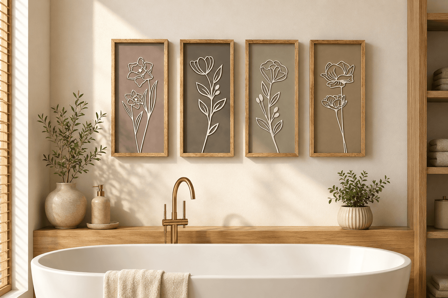 Botanical Wall Art Set – Modern 3D Floral Framed Decor for Stylish Homes
