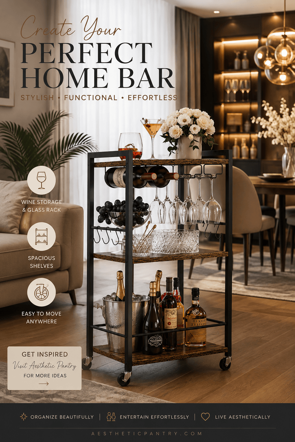Luxury Rolling Bar Cart