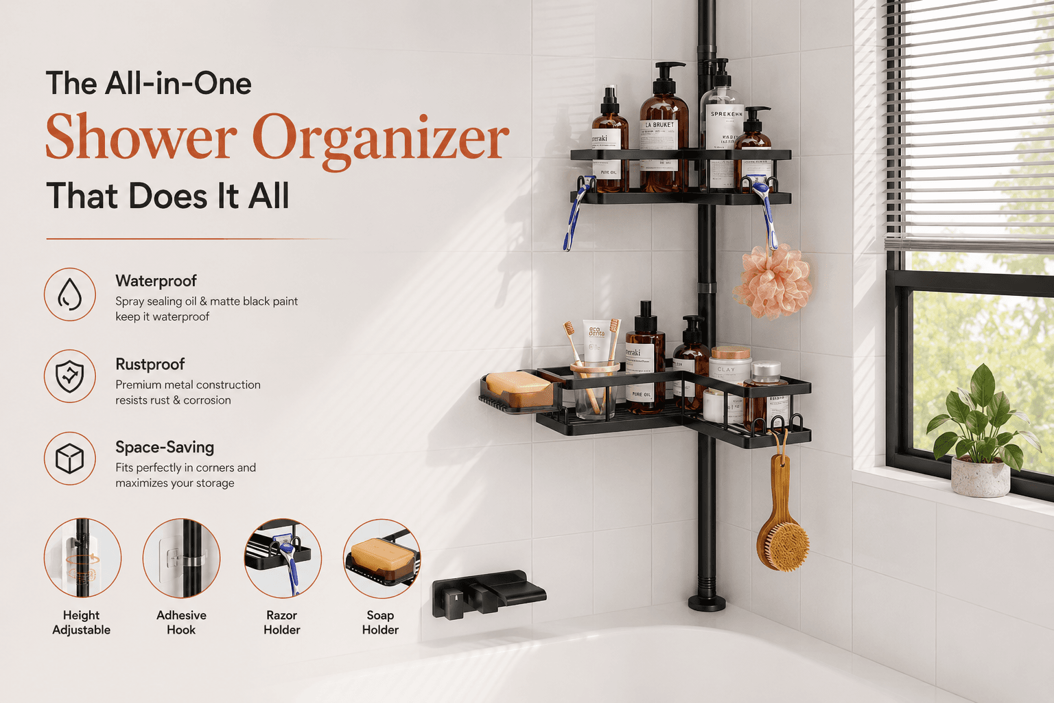  Adjustable shower shelves 