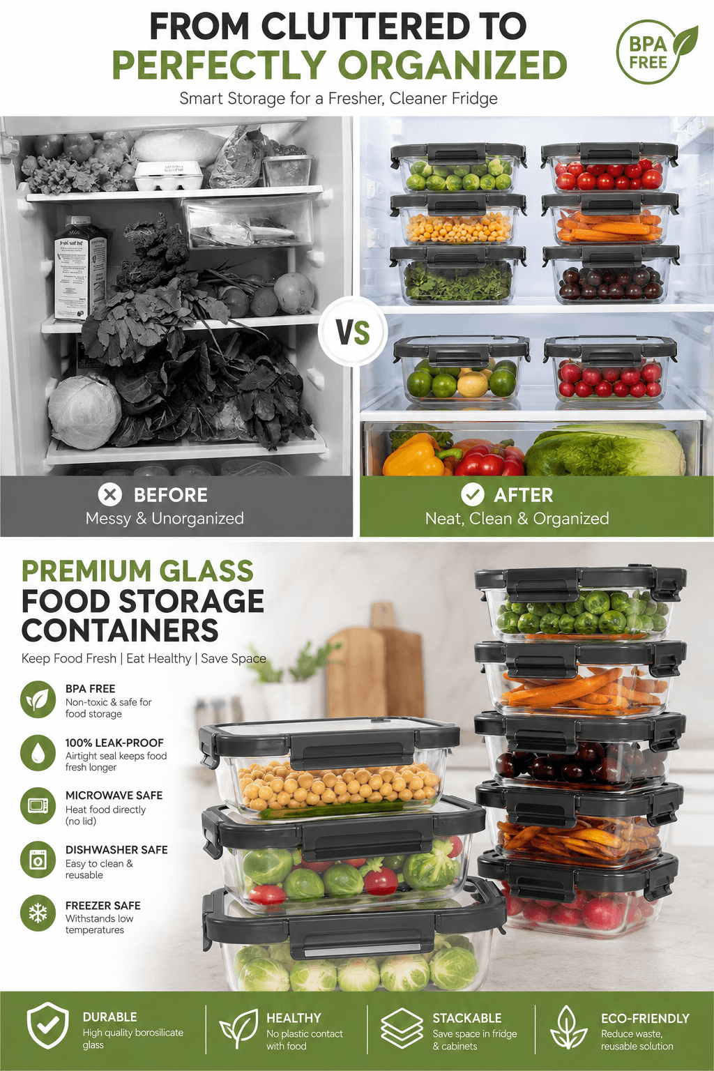 Premium Glass Food Storage Containers – Leak-Proof, Stackable & BPA-Free