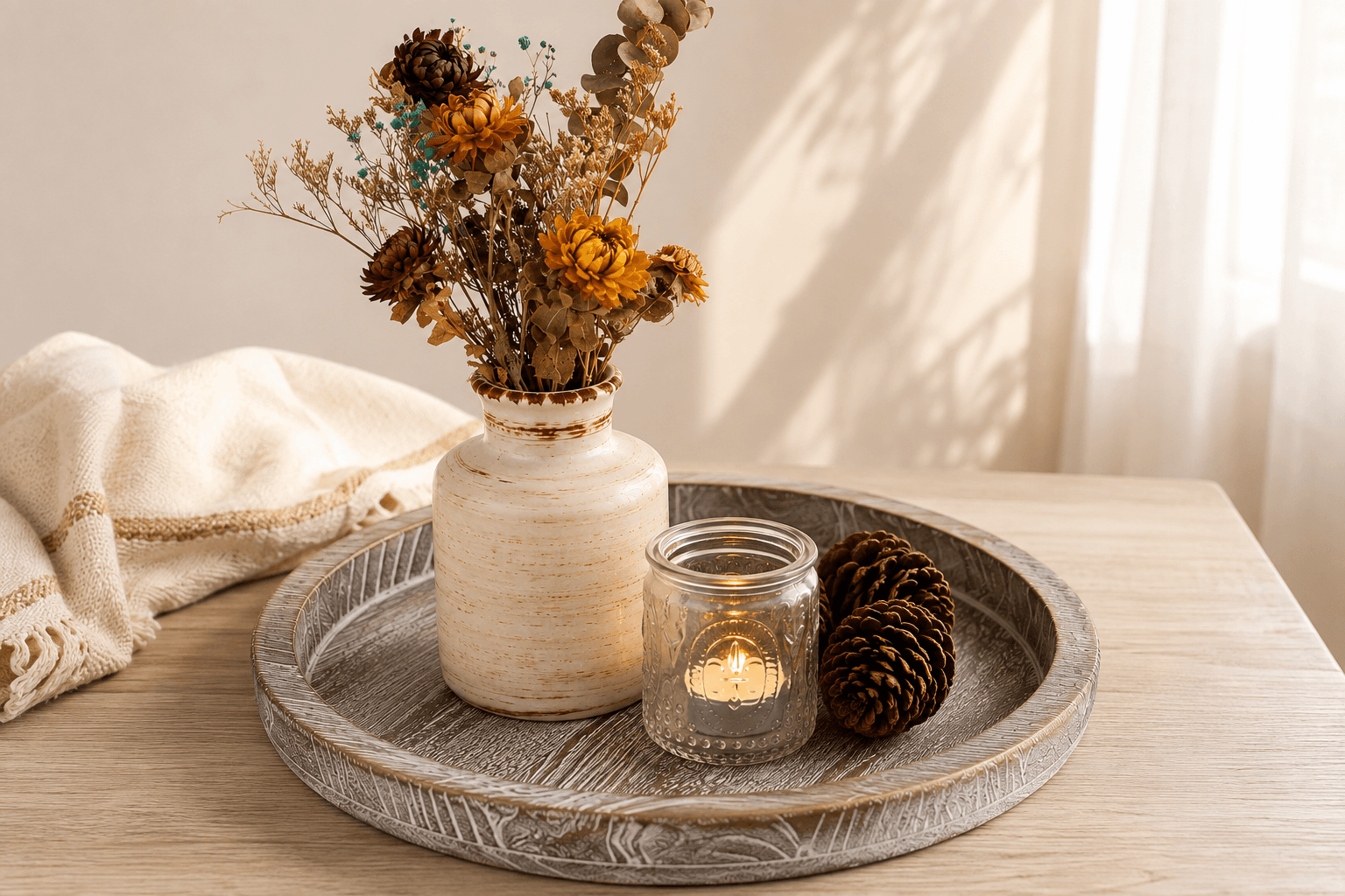 Wooden Decorative Tray Candle Holder