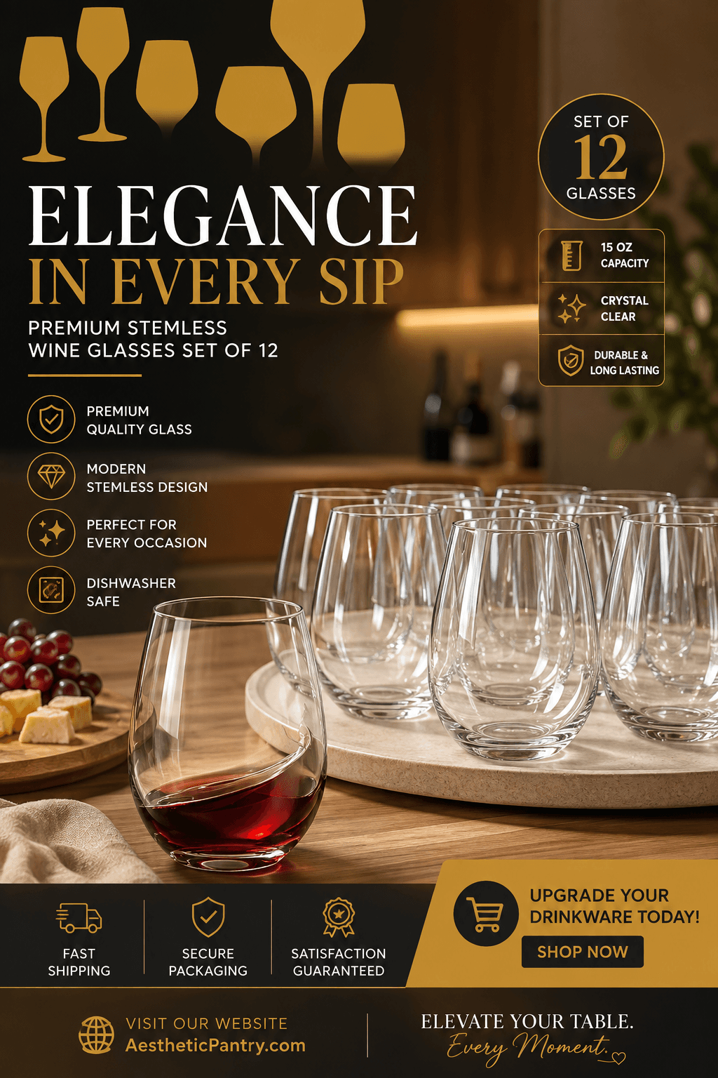 12-Piece Stemless Wine Glass Set