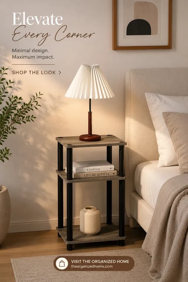 Modern 3-Tier Nightstand with Storage Shelf for Small Bedroom Spaces