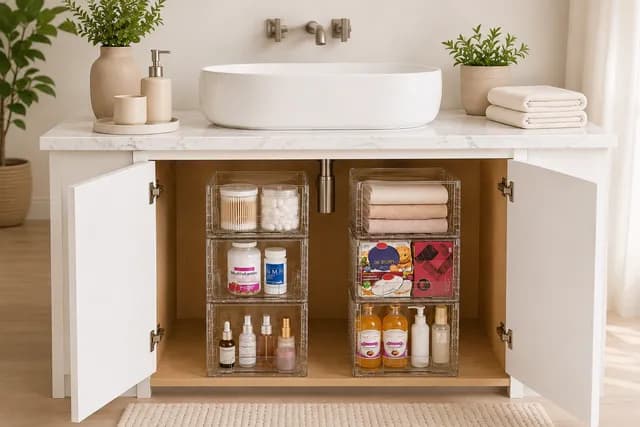 Stackable Clear Organizer Bins for Bathroom & Under Sink Storage | Aesthetic Pantry
