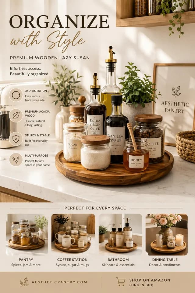 Wooden Lazy Susan Turntable Organizer