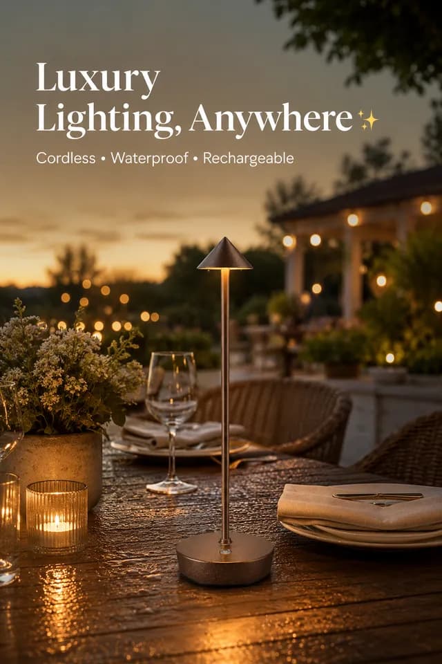 Luxury Cordless Rechargeable Table Lamp for Indoor & Outdoor Use (IP54 Waterproof)
