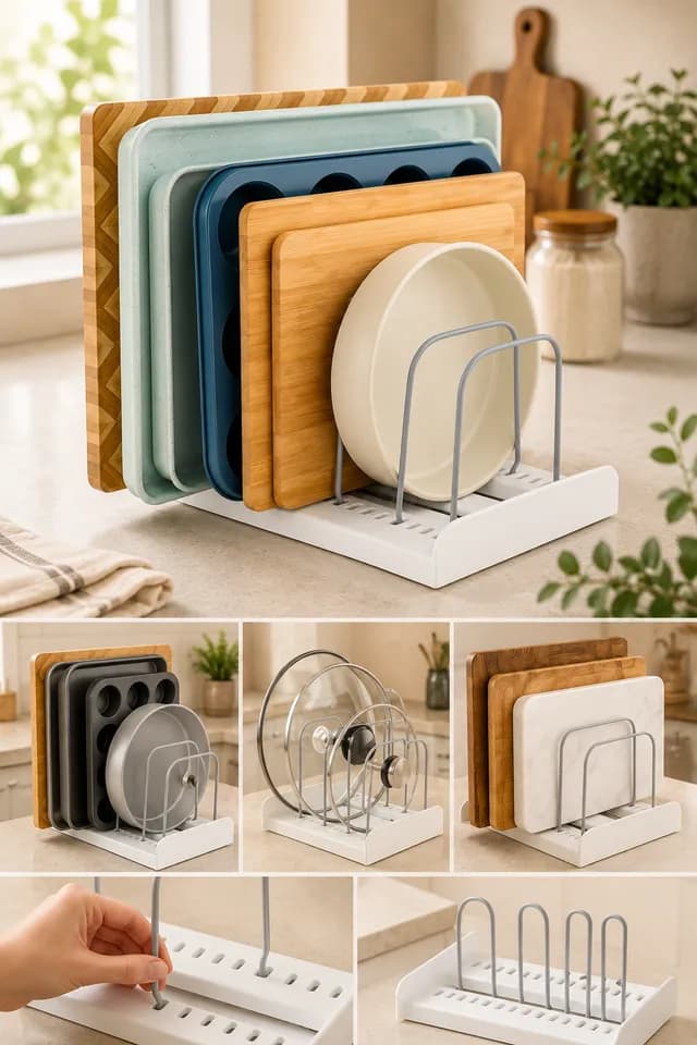 Adjustable Pan & Lid Organizer Rack for Neat Kitchen Storage