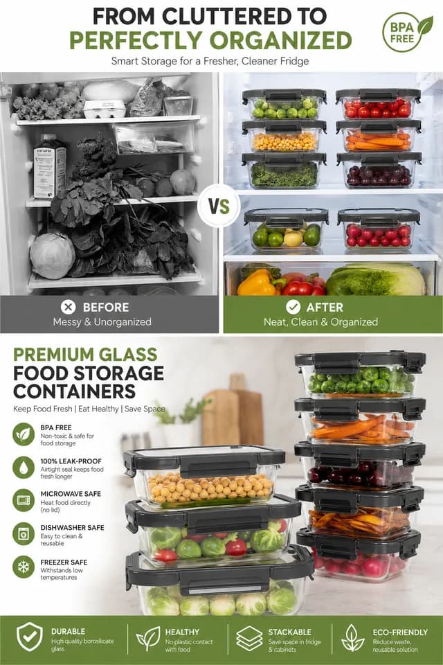 Premium Glass Food Storage Containers – Leak-Proof, Stackable & BPA-Free
