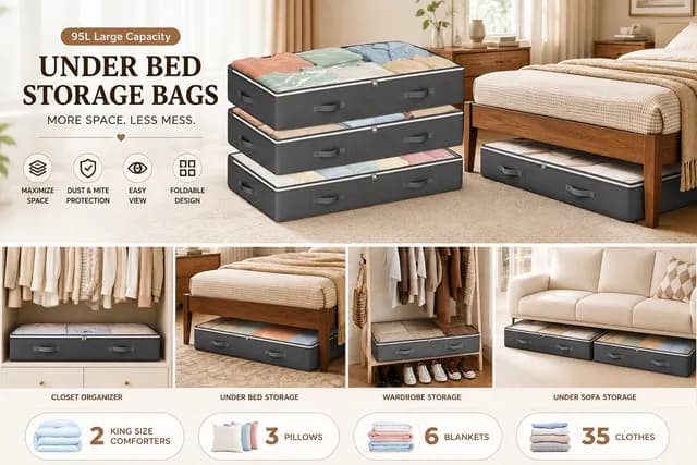 95L Under Bed Storage Bags (4-Pack) – Foldable Clothes, Blanket & Comforter Storage Organizer | Aesthetic Pantry