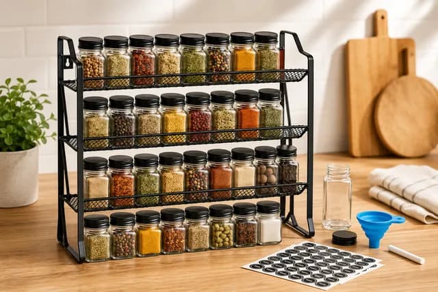 Transform Your Kitchen with Glass Spice Jars and a 4-Tier Spice Rack Organizer
